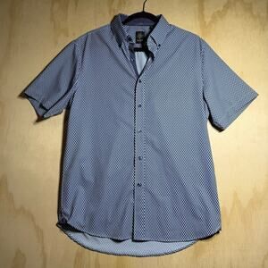 Michael Strahan Mens Medium Blue Geometric Short Sleeve Button‎ Down Shirt